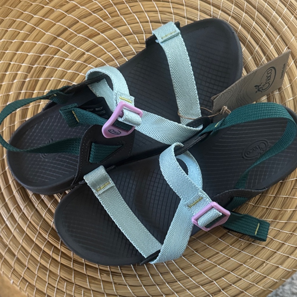 Chaco Womens Sandals in Mint, Dark Green & Pink Accent